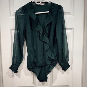 Abercrombie & Fitch | Green & Black Polka Dot Blouse